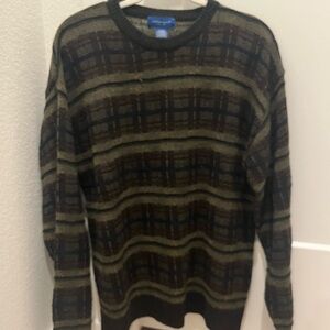 Green and Black Plaid Men's Grandpa Sweater